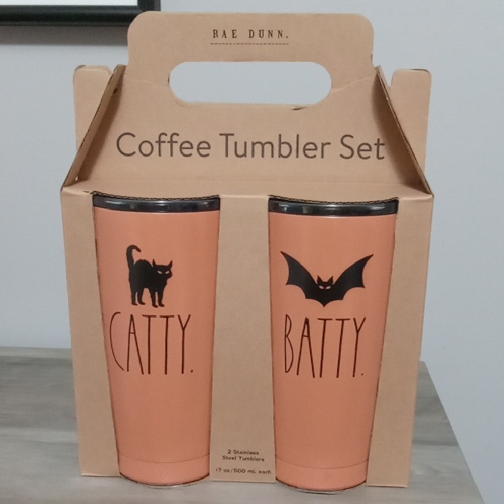 Rae Dunn Halloween Cat and Bat Tumbler Set - Orange New 🦇🦇🦇🐈‍⬛🐈‍⬛🐈‍⬛